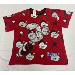 POPEYE T Shirt Men’s, Size 2XL Red and Black, Shorts Sleeve